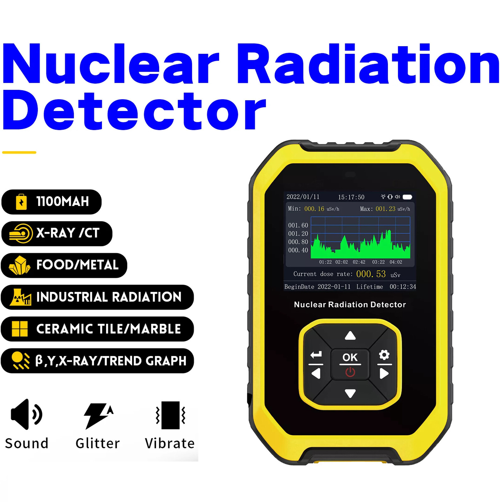 Portable Nuclear Radiation Detector GM Geiger Counter β/γ/X-Ray Dosimeter