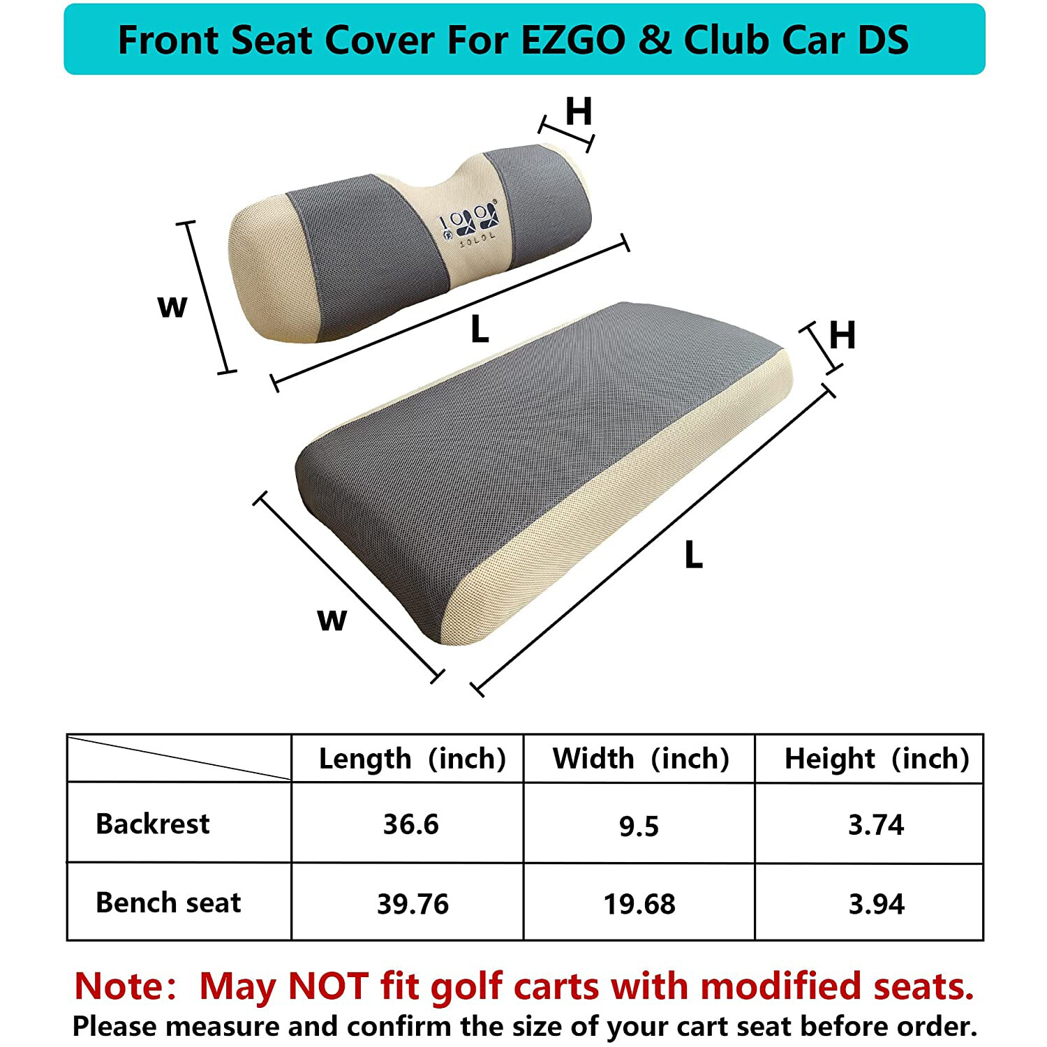 10L0L Mesh Golf Cart Front Seat Cover Set for EZGO RXV TXT Club Car DS -S size