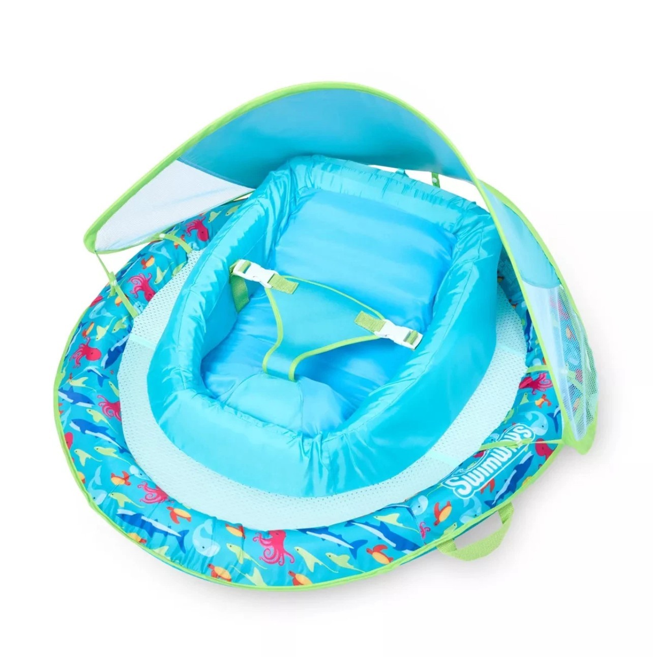 NEW~ Swimways Premium Baby Spring Float with Sun Canopy 3-9 months Blue Shark