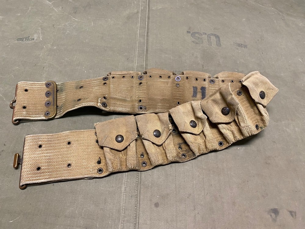 ORIGINAL WWI WWII US ARMY M1903 RIFLE M1912 EAGLE SNAP 9 POCKET AMMO BELT-MILLS