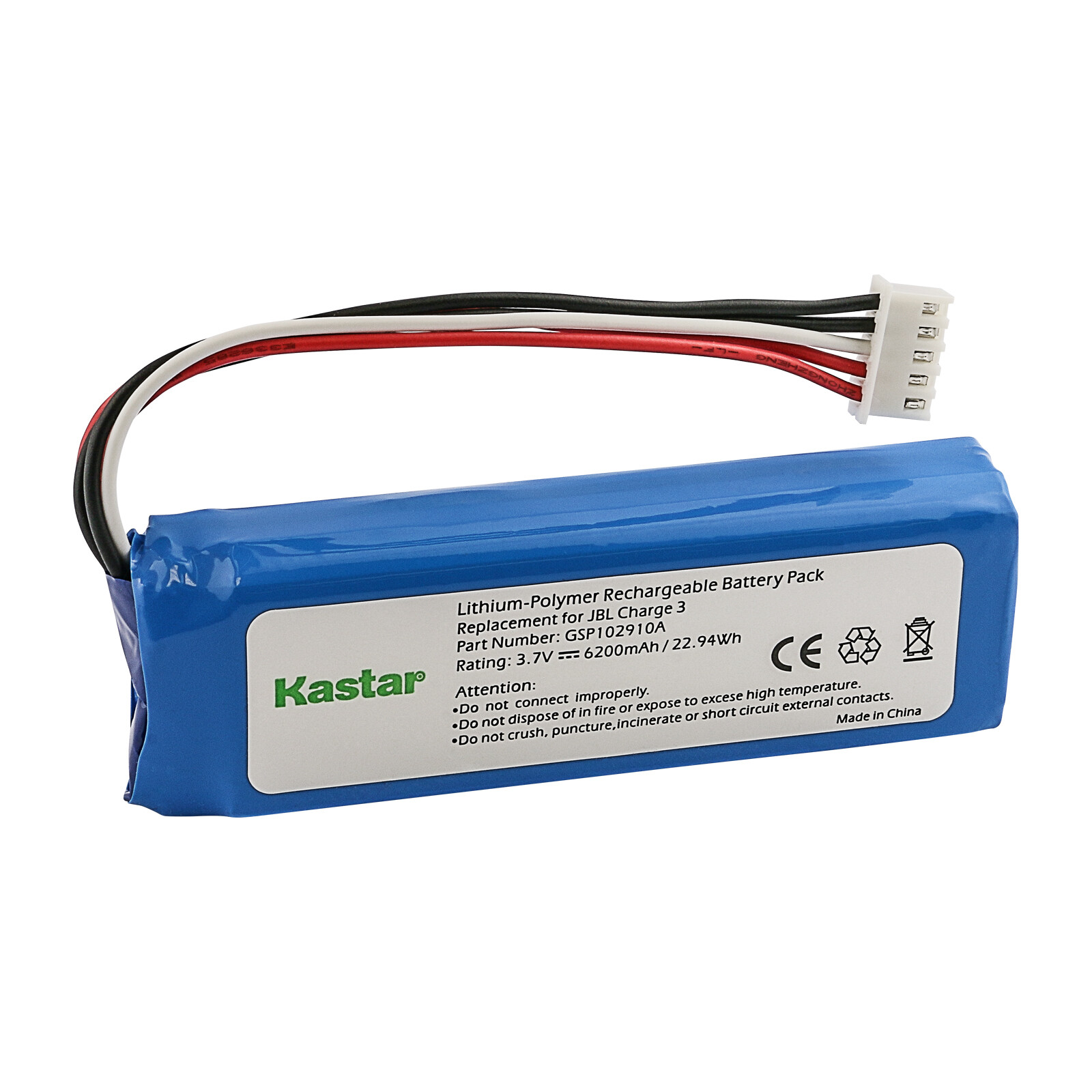 Kastar Replacement Battery 3.7V 6200mAh GSP1029102A for JBL Charge 3 2016 Versio
