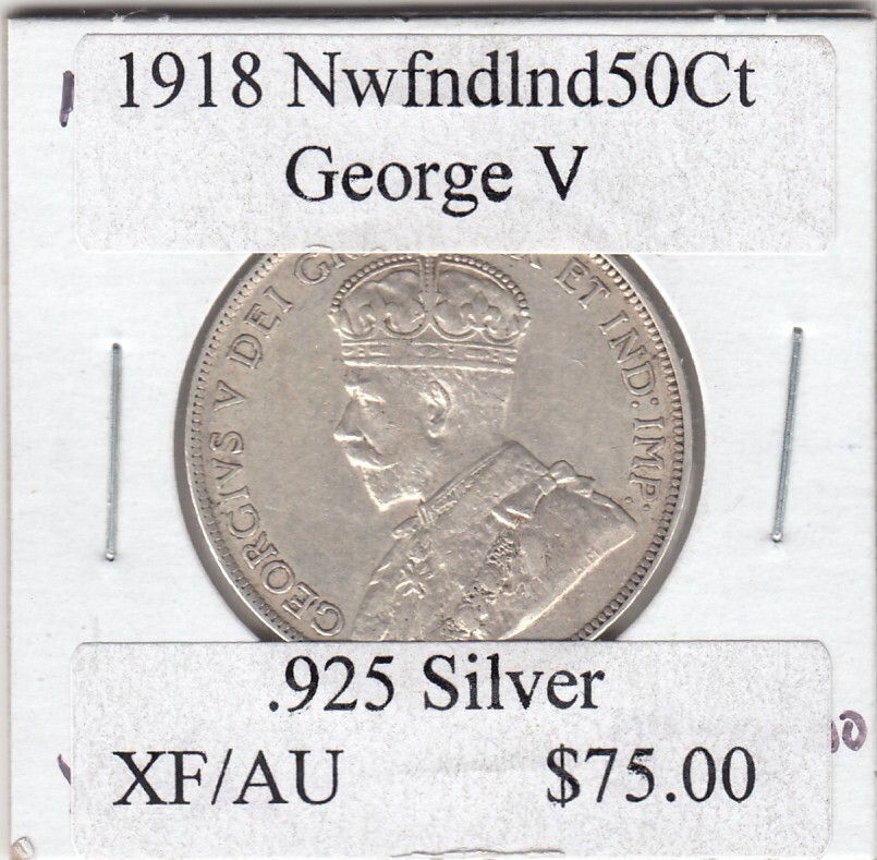 1918 Newfoundland Fifty Cent Silver Coin SC3