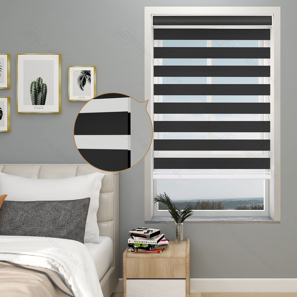 Cordless 85% Blackout Customized Size Dual Layer Zebra Shades Roller Blinds