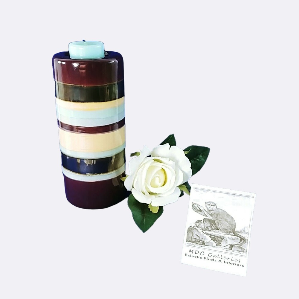Votive Tea Light Candle Holder Ceramic Striped 7"