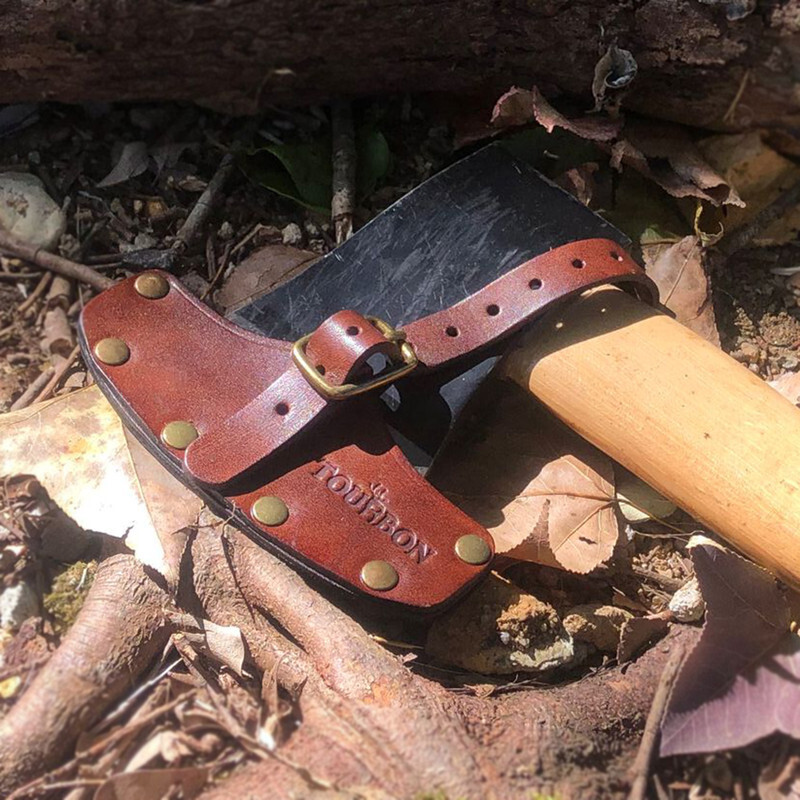 TOURBON Leather Axe Sheath 4-1/4" Blade Protection Hatchet Head Cover Adjustable