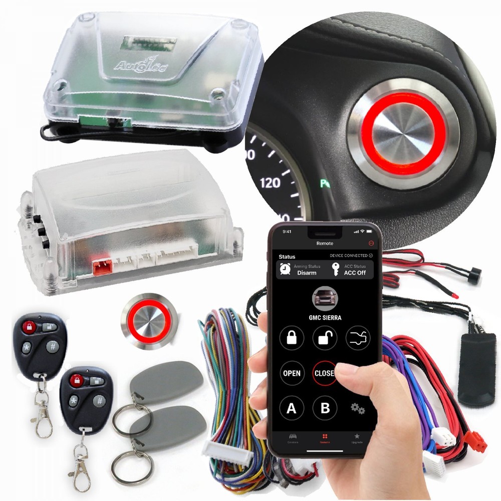 Red LED Billet Push Button Engine Start w/ Keyless Entry Remote Start & RFID Kit