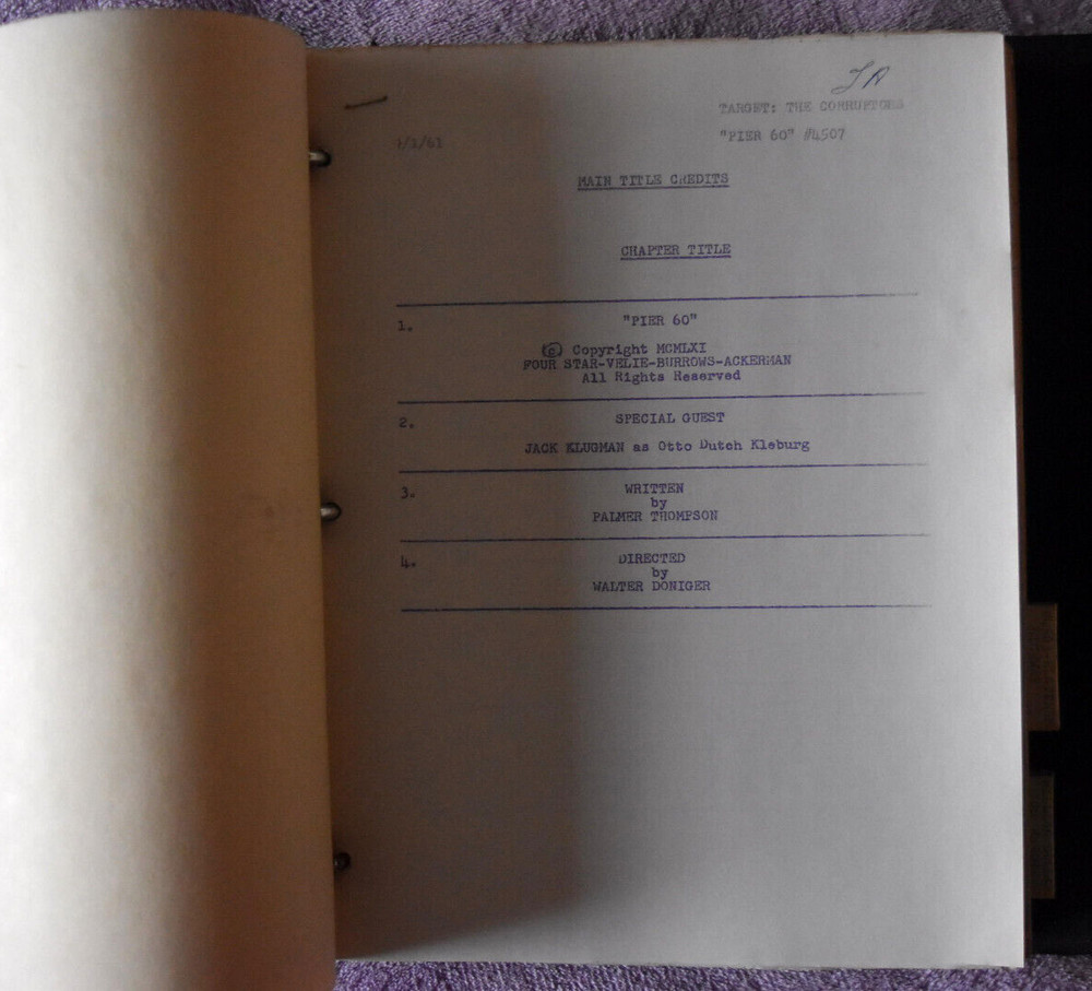 1961-2 " Target: The Corruptors " Original Screenplay Scripts.