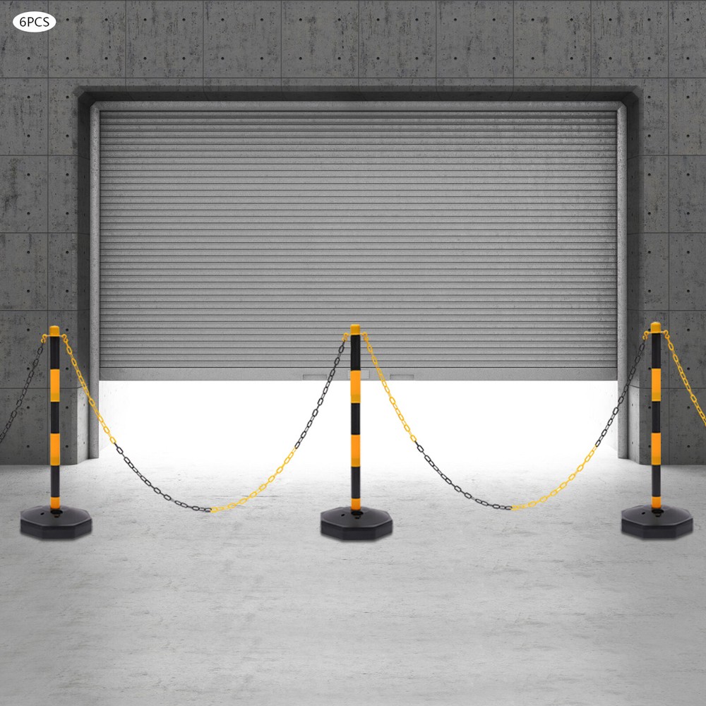 6 Pack Traffic Cones Adjustable Delineator Post Portable Parking Pole W/ Chains