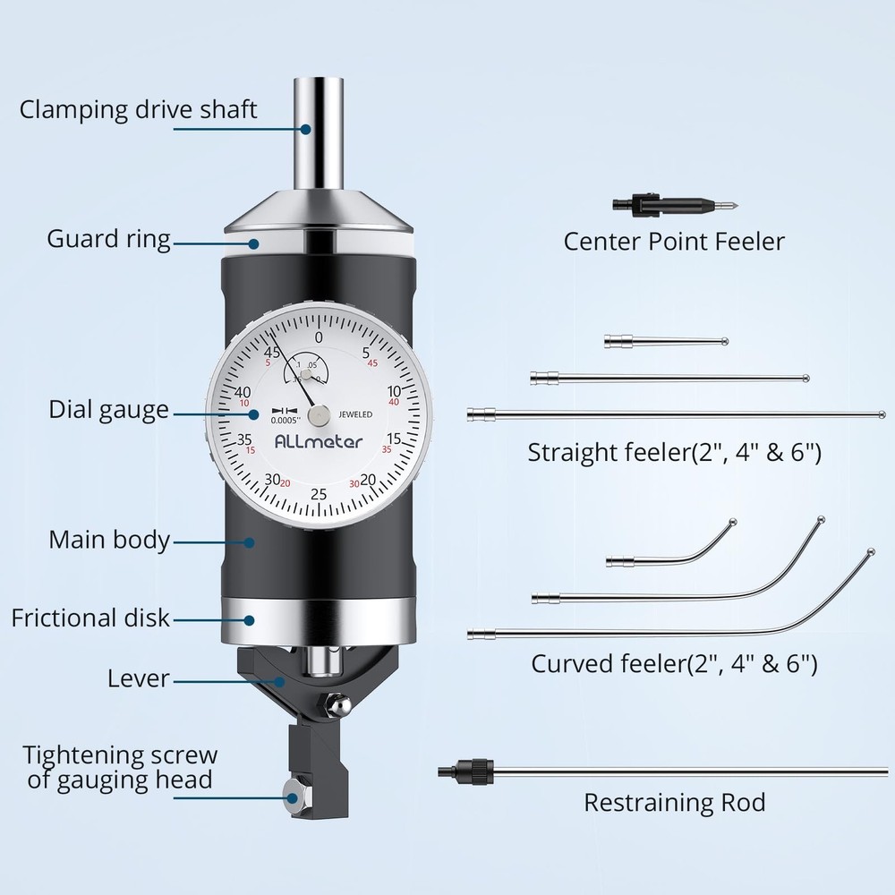 ALLmeter Coaxial Centering Dial Test Indicator,0-0.15" Range with 0.0005"...