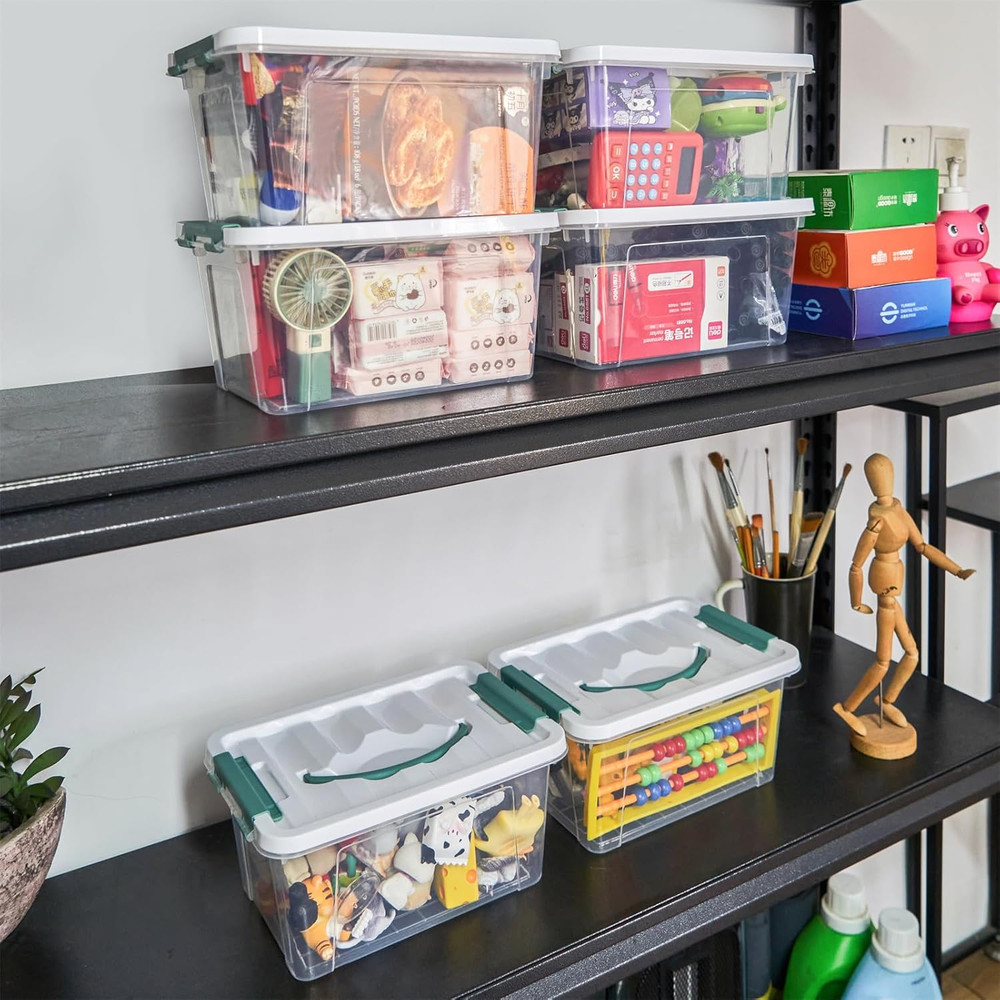 6 Quart Plastic Stackable Storage Latch Bins,Clear Latching Box with Handle and