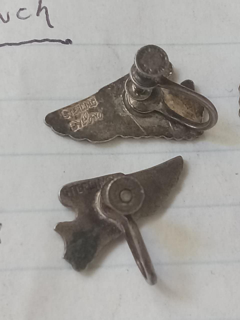 Rare WWII WW2 Sterling Silver Army Air Forces HALF WINGS Sweetheart Earrings Lot