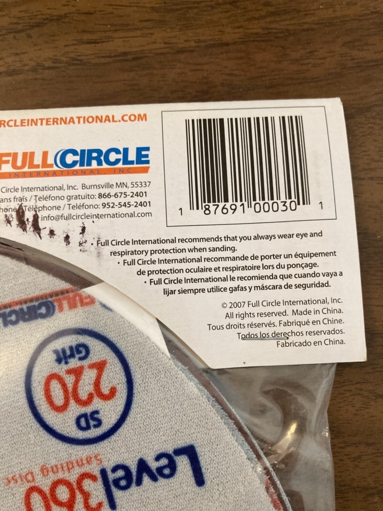Full Circle Level 360° Sanding Disc 220 Grit 5-Pack