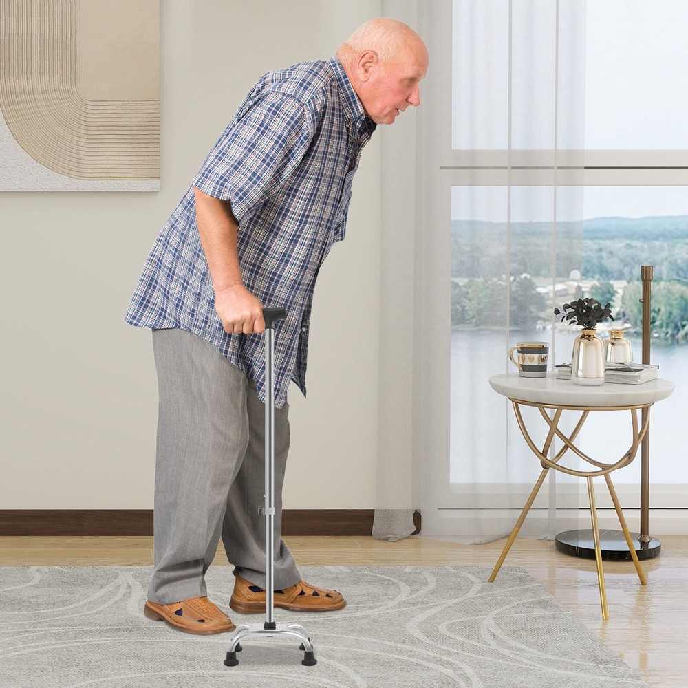 Adjustable Walking Cane Stick Mobility Quad Four Prong Base Small Base Walker