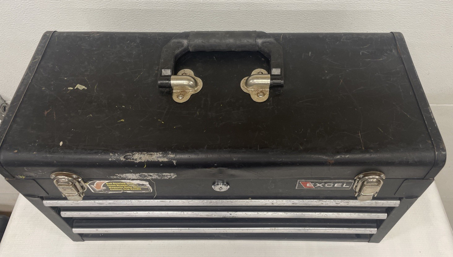 VINTAGE EXCEL 20" STEEL TOOL BOX w/TRAY 3 Drawer Structurally In Good Condition