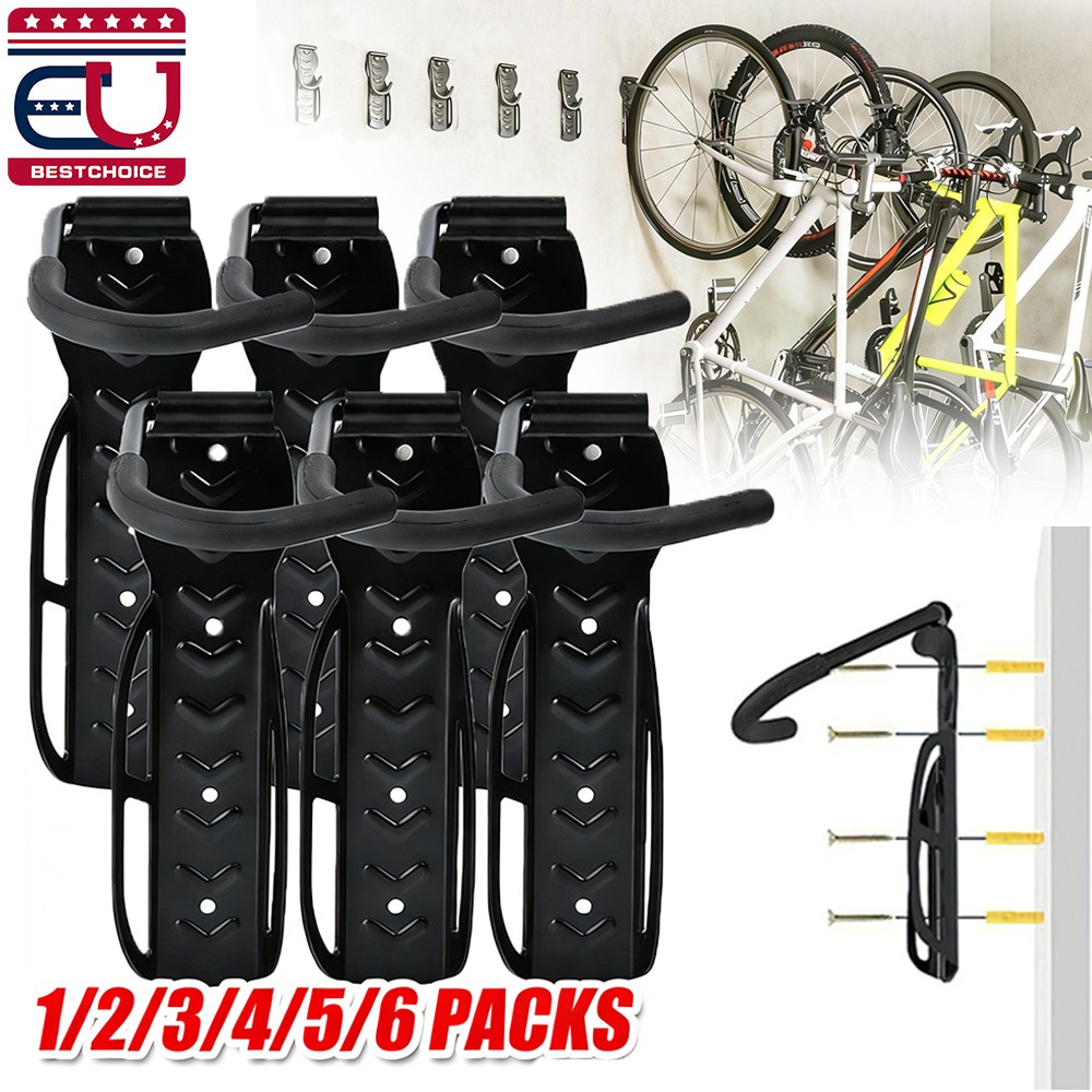 1-6 Pack Bike Wall Mount Rack Vertical Bicycle Hanger Hook Indoor Garage Storage