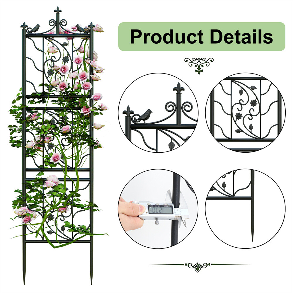 2pcs Rustic Metal Garden Rose Trellis Rose Climbing Plant Support Fence Panels