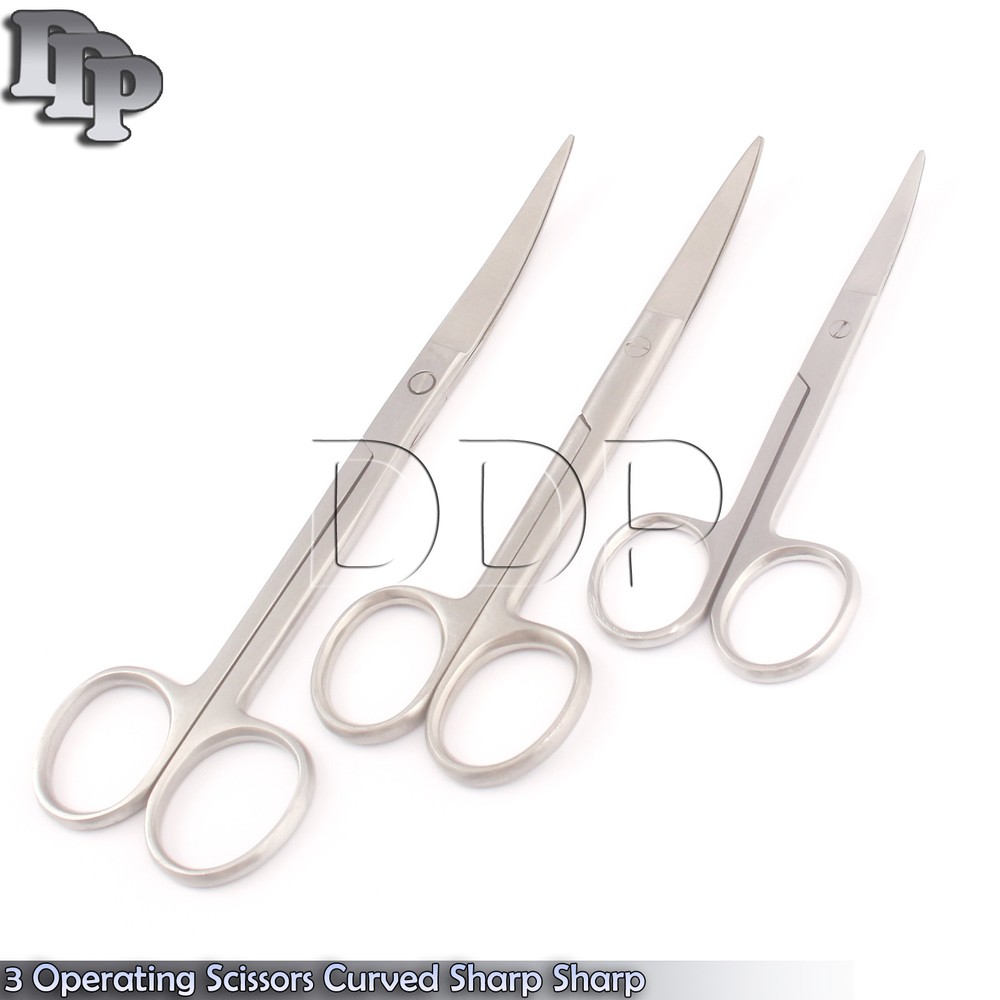 3 Operating Scissors 4.5"+5.5"+6.5" Curved Sharp Sharp Surgical Instruments