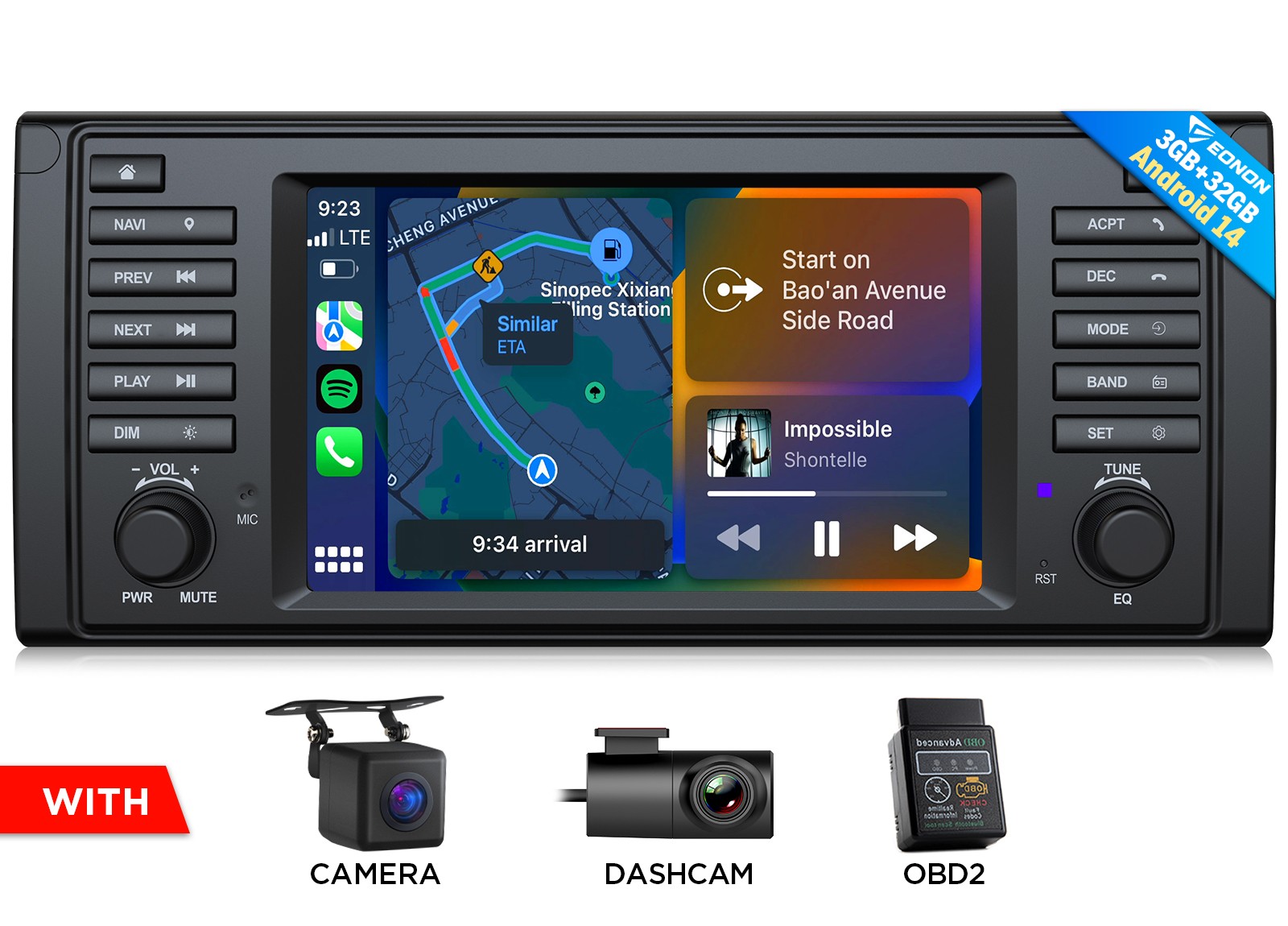 CAM+DVR+OBD+7" Android 14 Car Stereo GPS Navigation Radio CarPlay for BMW E39 M5