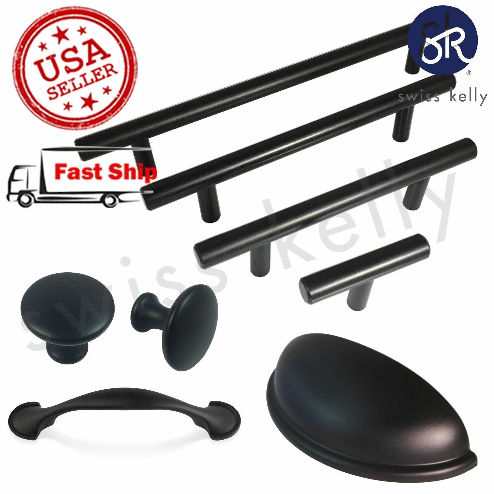 Swiss Kelly Hardware Matte Black Kitchen Cabinet Handles Drawer Pulls