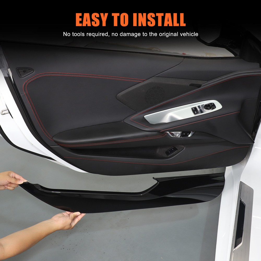Interior Door Lower Anti Kick Panel Cover For Corvette C8 2020+ ABS Glossy Black