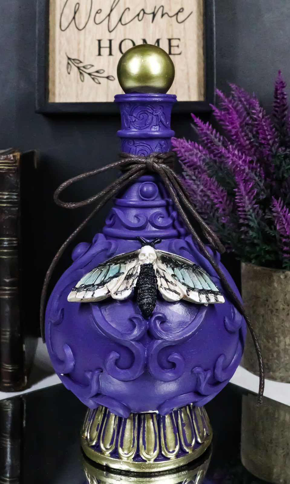 Wicca Spiritual Witchcraft Moth Metamorphosis Purple Faux Potion Bottle Decor
