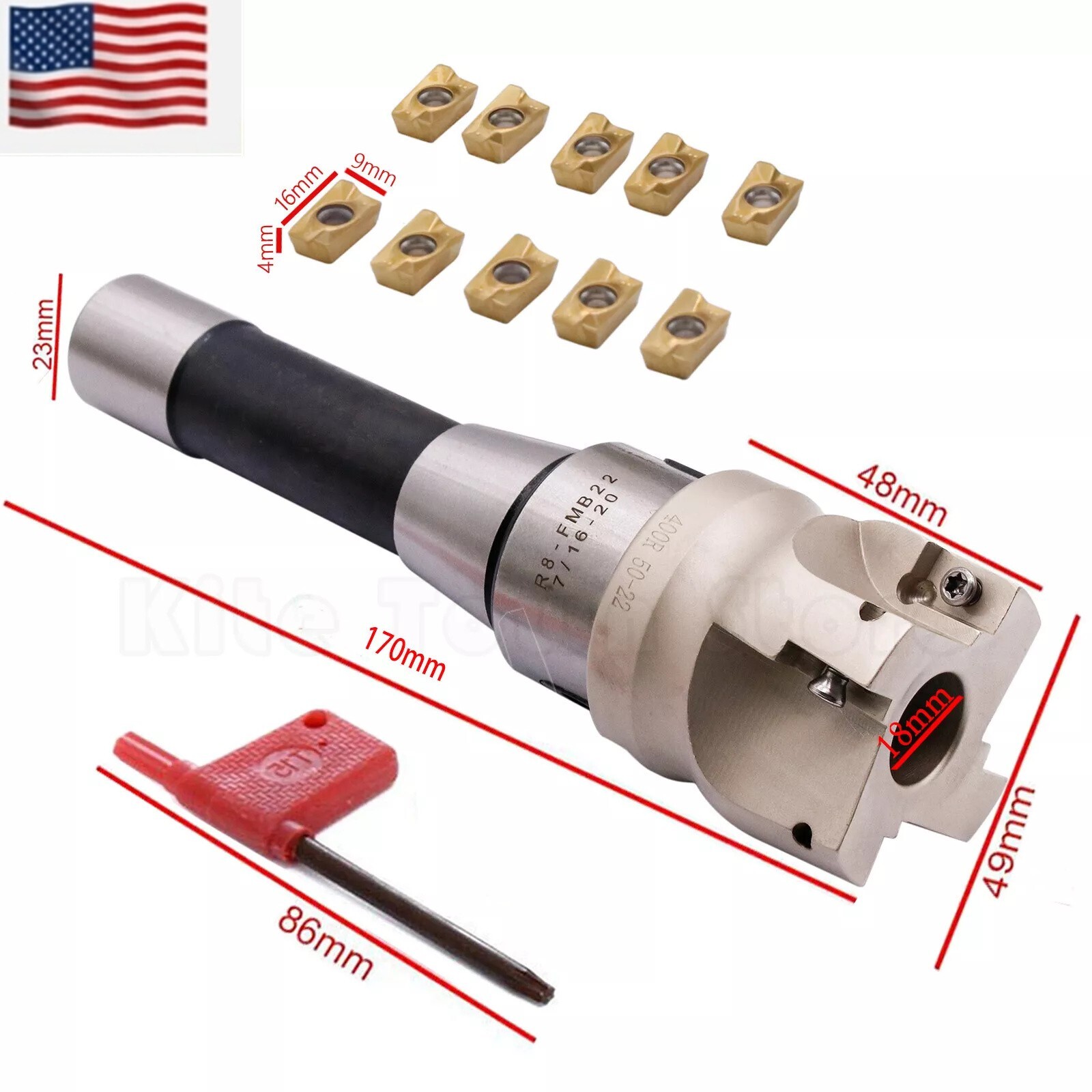 10Pc APMT1604 Carbide Insert Face End Mill Shell Cutter R8 FMB22 Arbor 400R 50MM