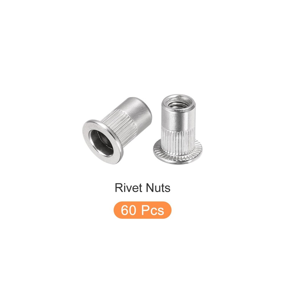 60 x Rivet Nuts (M6) Aluminum Alloy Threaded Insert Nuts Silver Tone