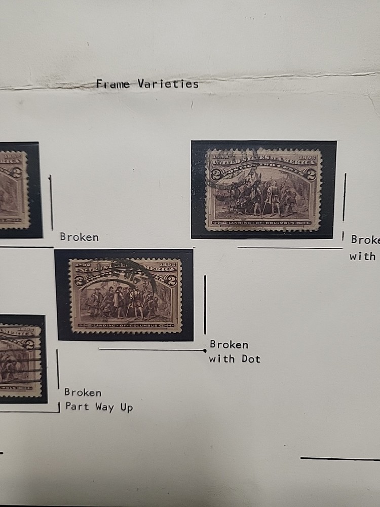 Scott # 231 VF Broken Hat Varieties. Broken, Broken with Dash, Broken with Dot,