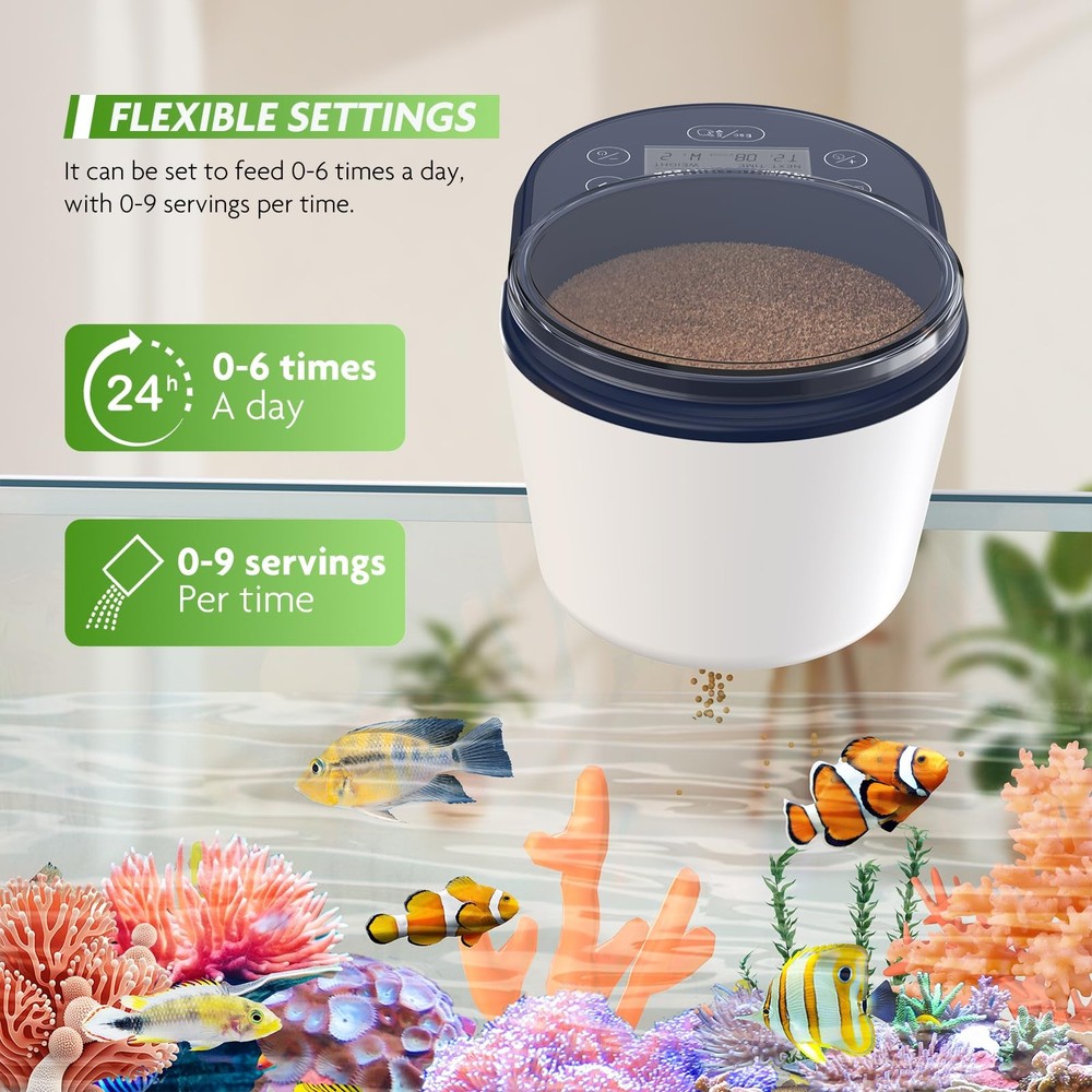 PAIZOO Automatic Fish Feeder, Rechargeable Timer Dark Blue＆ White