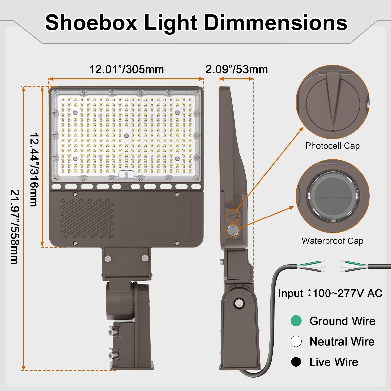 200W LED Parking Lot Light Dusk To Dawn Commercial Shoebox Pole Fixture 28000LM