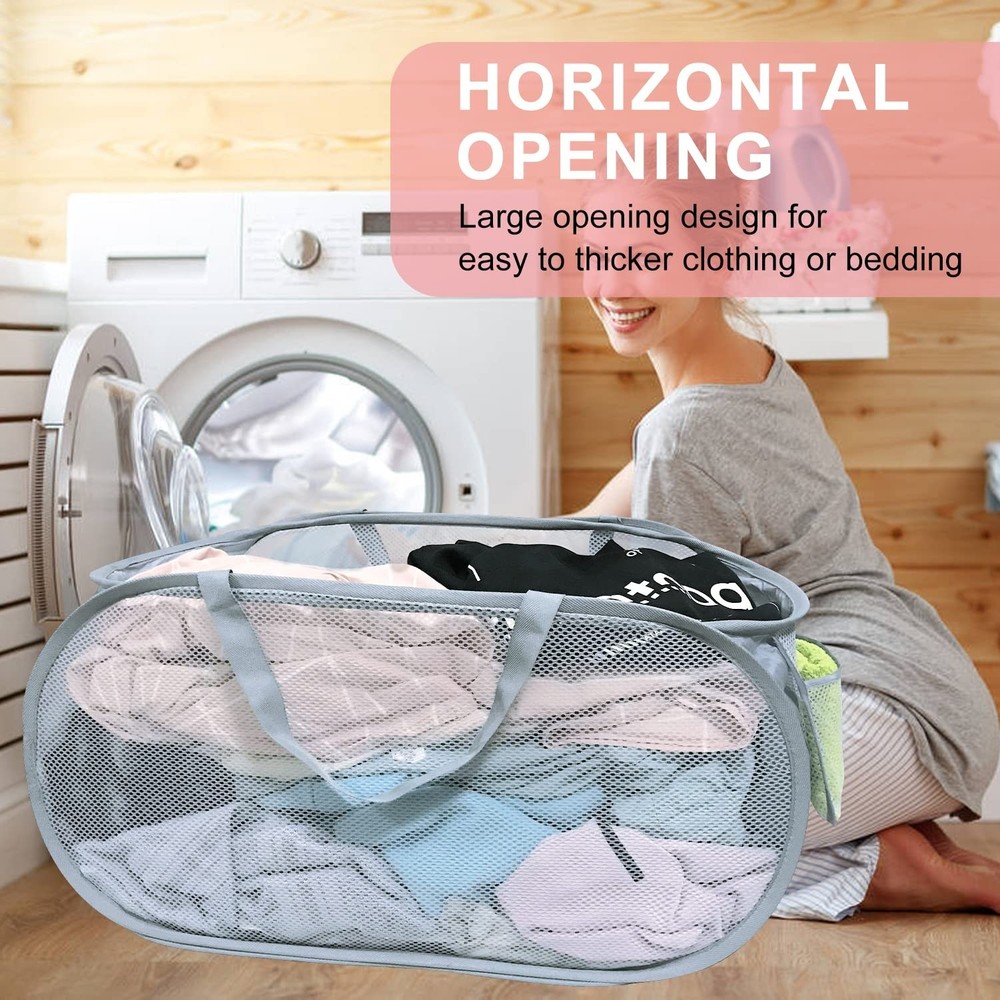 2 PCS Mesh Laundry Hamper,Collapsible Laundry Baskets,75L Large Foldable Dirt...