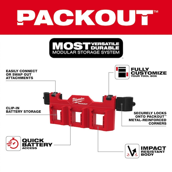 Milwaukee Tool 48-22-8603 Packout Tool Box M18 Battery Rack Attachment