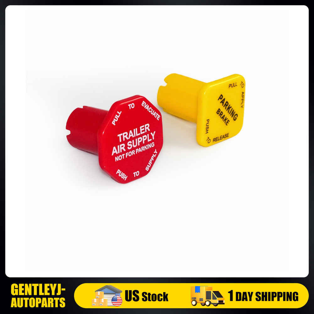 2PCS Red & Yellow Parking Air Brake Knobs Threaded Type For Semi Tractor Trailer