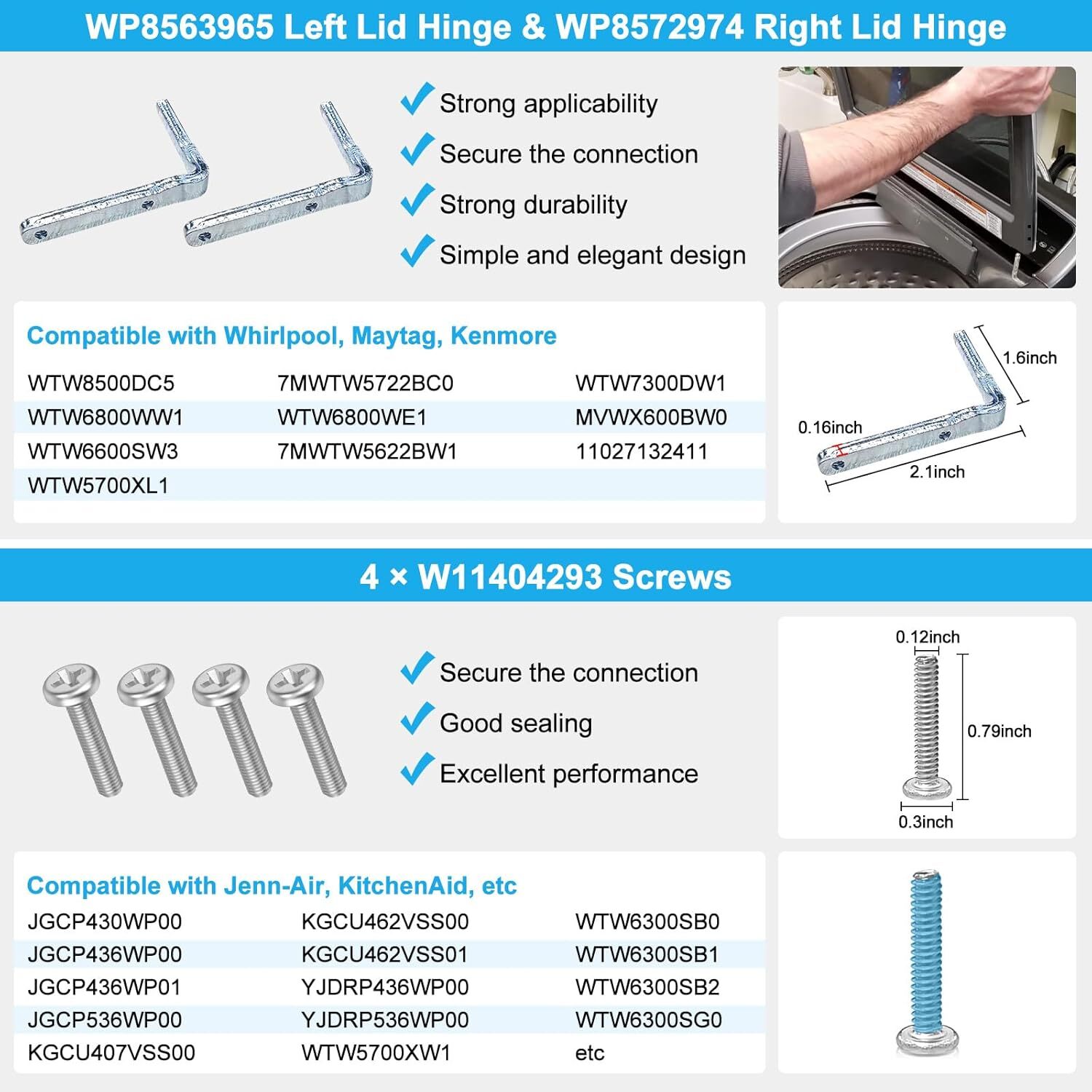 UPGRADED W11259006 Washer Lid Assembly Fors Whirlpool Maytag Washer