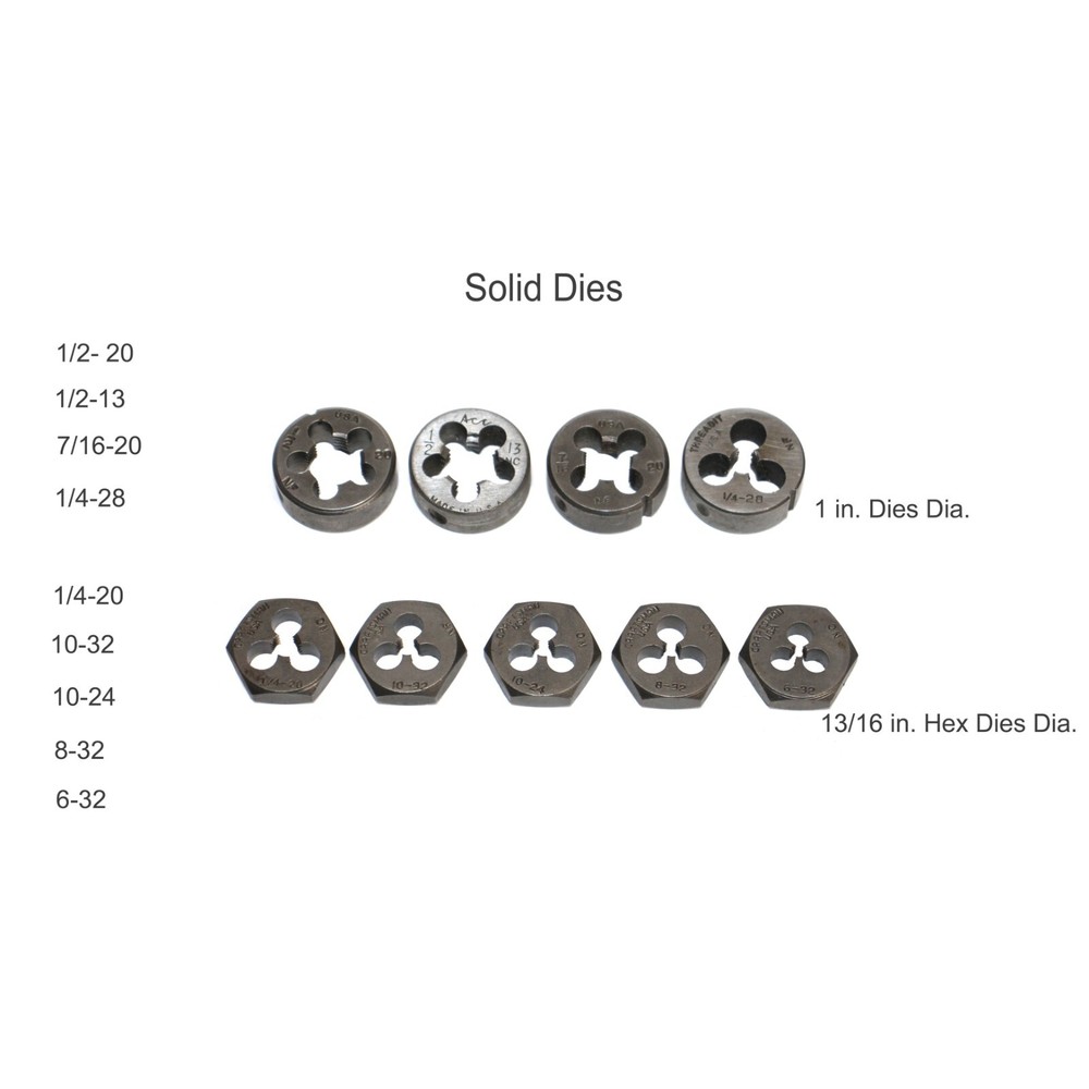 Lot of 9 Solid Thread Cutting Dies Various Sizes
