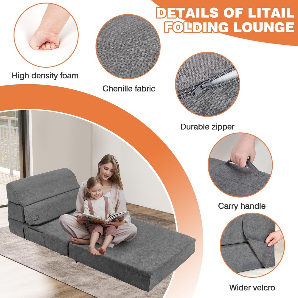 Comfy Foldable Sofa Bed - Folding Single Sofa Bed for Adults, Convertible Sle...