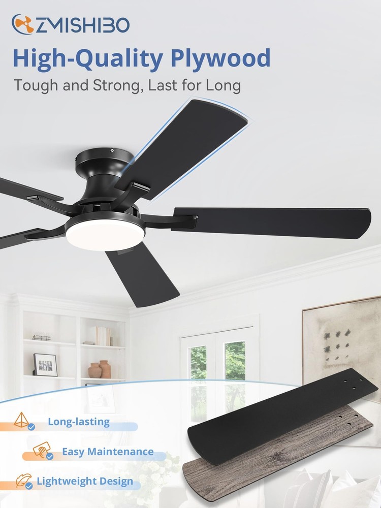 52 Inch Ceiling Fan with Light, App&Remote Control, Flush Mount Low Profile, ...