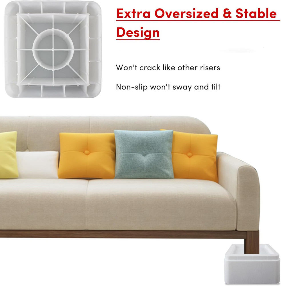 Oversized Bed Risers Heavy Duty Stackable 4 Pack, Furniture Risers for Sofas 3 I