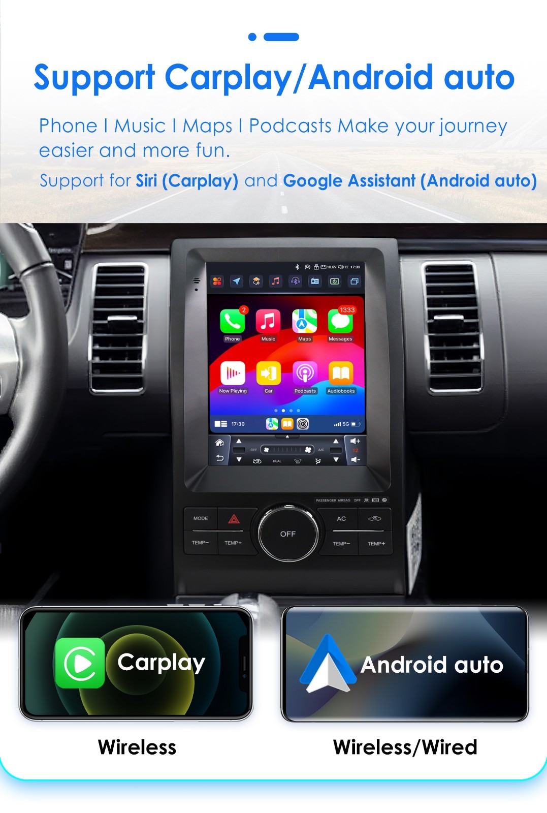 For Ford Taurus 2011-2019 Android 14 CarPlay Car Stereo Radio GPS 2G+32G FM RDS