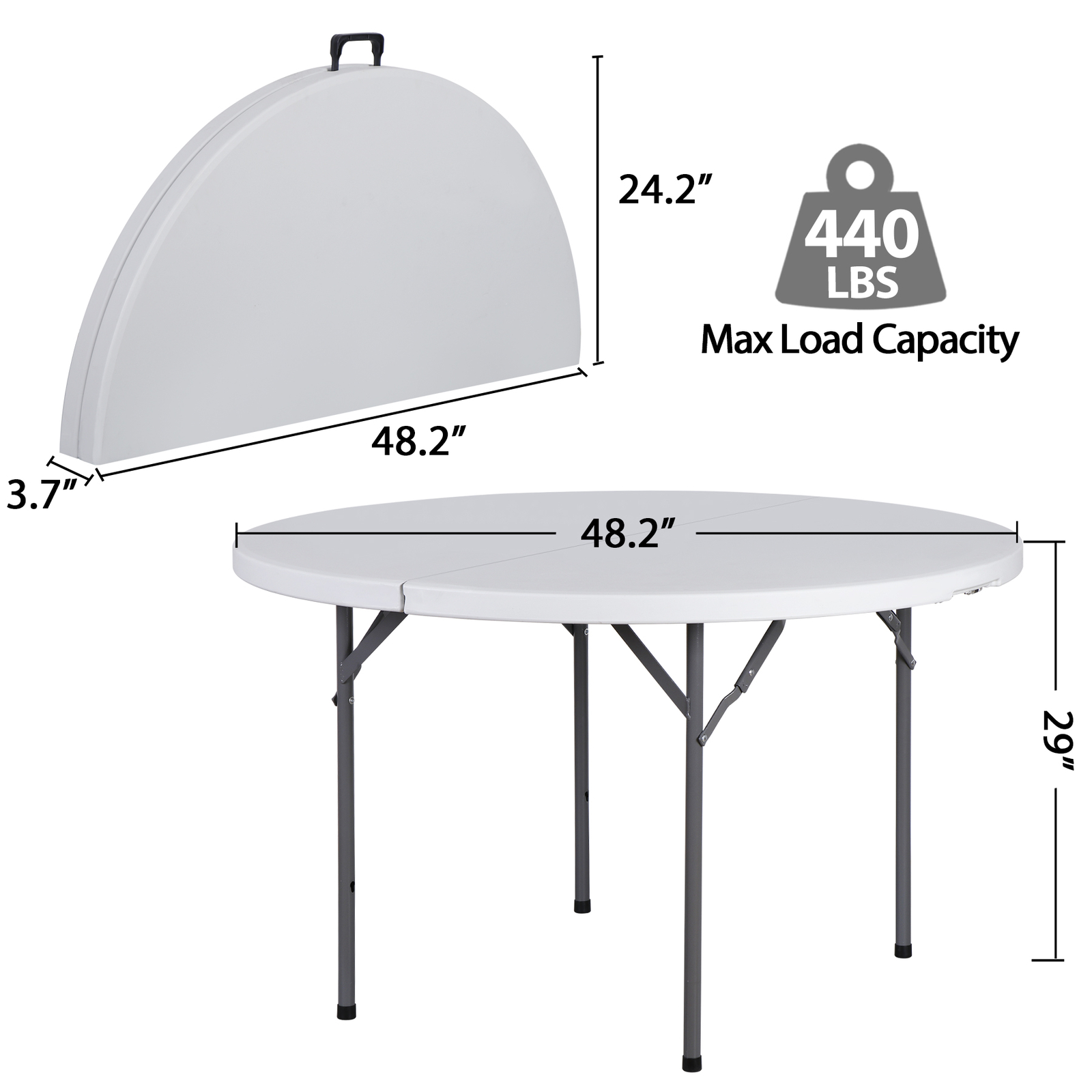 48" Round Bi-Folding Commercial Table Plastic Dining Card Table for Outdoor