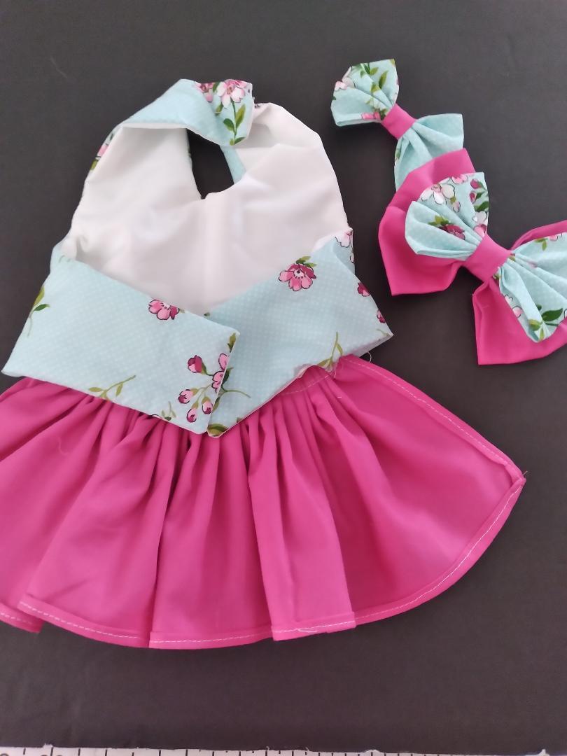DOG HARNESS DRESS pink and blue flowers NEW HANDMADE FREE SHIPPING