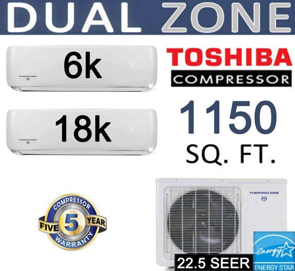 24,000 BTU Dual Zone Ductless Mini Split Air Conditioner Heat Pump, 6000 +18000