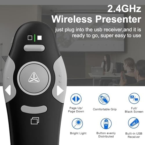 USB/Type-C 2 in 1 Presentation Clicker for PowerPoint Presentation Black