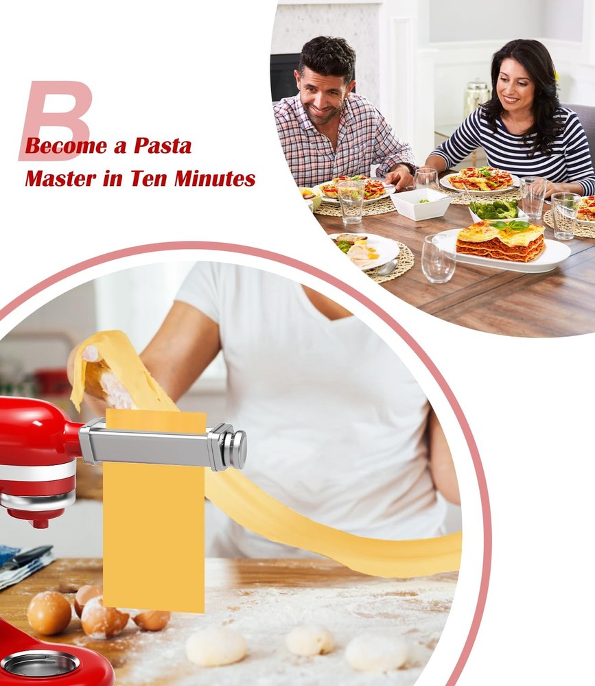 Pasta Roller Attachment for KitchenAid Stand Mixer, Stainless M,