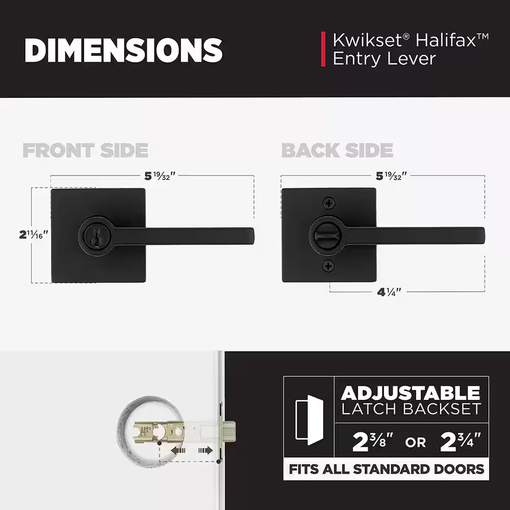 Halifax Square Matte Black Keyed Entry Door Handle Featuring Smartkey Security
