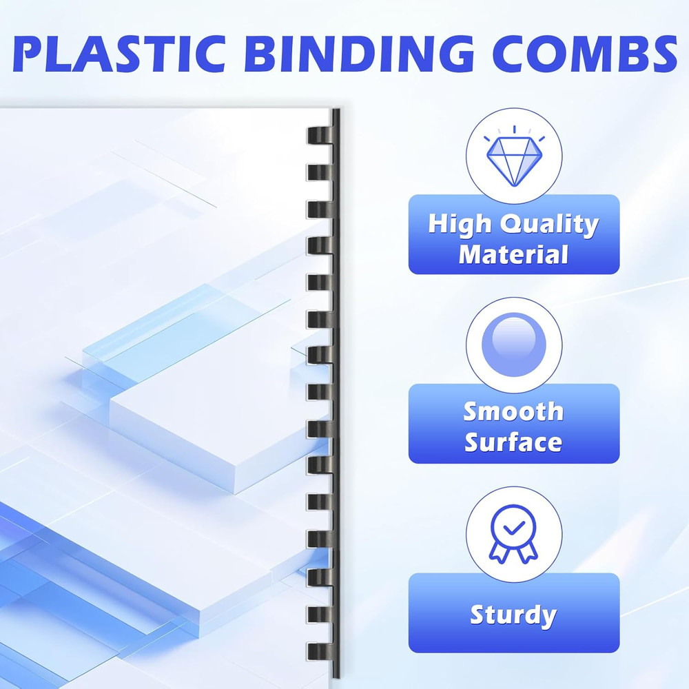 19 Ring Plastic Binding Combs,1 Inch Diameter,200 Sheet Capacity, Letter Size, B