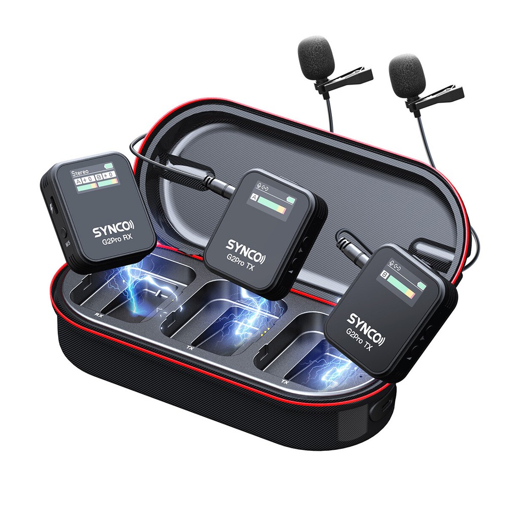 SYNCO G2(A2) Pro 2.4G Wireless Lavalier Microphone With Charging Case for Camera