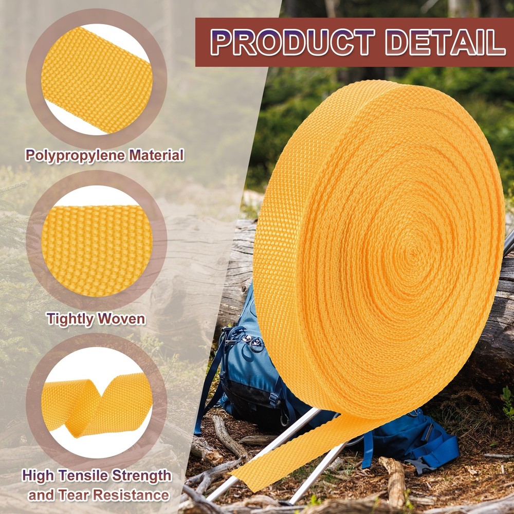 Nylon Webbing Strap, 22 Yards x 1" Polypropylene Flat Webbing Strap (Yellow)