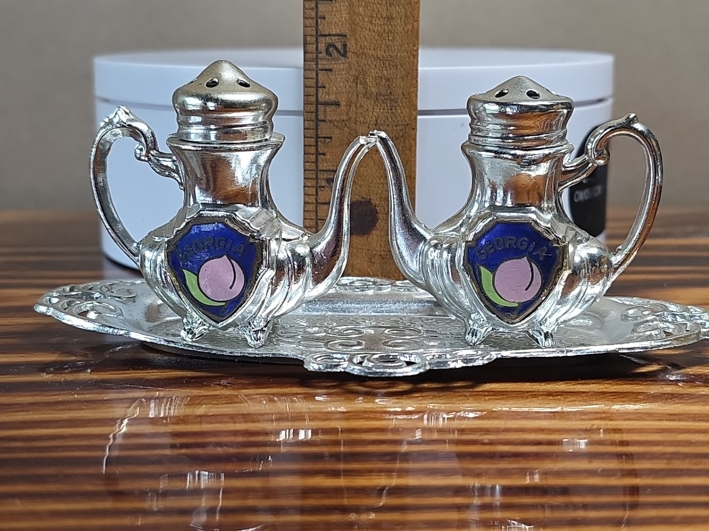 Vintage 1960s-70s Salt & Pepper Shakers Tea Set w/ Serving Tray Georgia