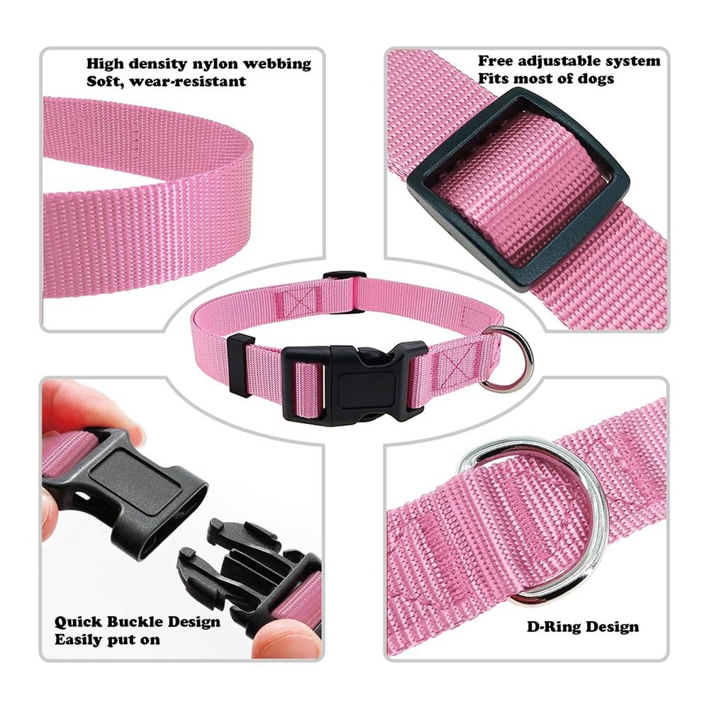 Pink Dog Collar Basic Adjustable Dog Collars for Puppy Small Medium Large Dog...
